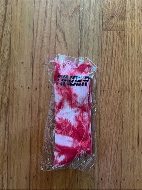 Tie-Dye Red & White Crew Socks with Black Tinder Logo